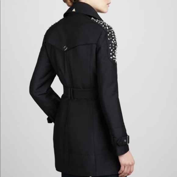 Sam Edelman Studded Shoukder Black Trench Coat - Picture 2 of 8